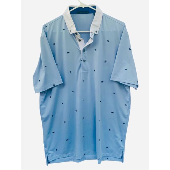 Greyson Other - Greyson Men’s Golf Polo Shirt Size L Blue Animal Print Collar Spirit of Californ